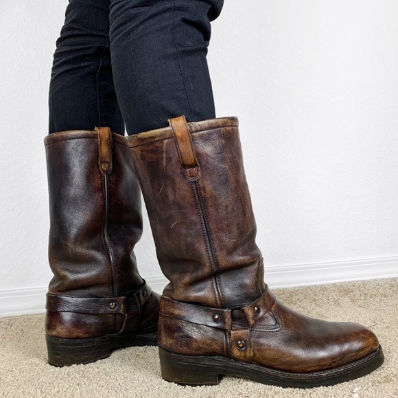 Vintage Other - Vintage Leather Harness Boots Deer Skin Lined